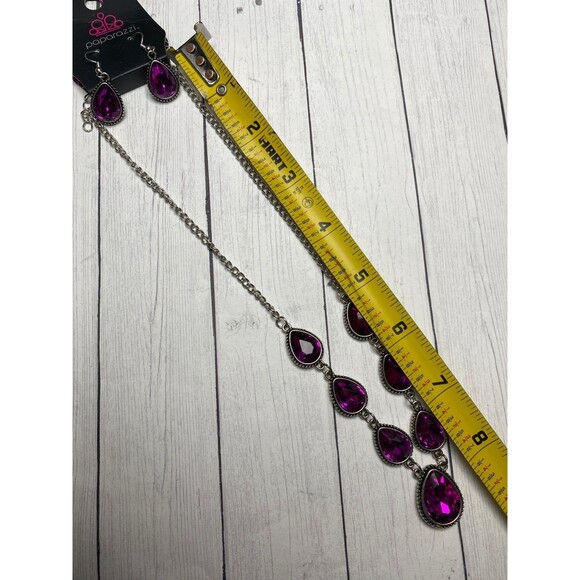 Paparazzi Necklace and Earrings Set Silver Purple Teardrop Jewelry Set - Picture 5 of 5
